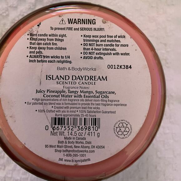 Bath & Body Works ISLAND DAYDREAM Large 3-Wick Candle 14.5 oz - Picture 3 of 3